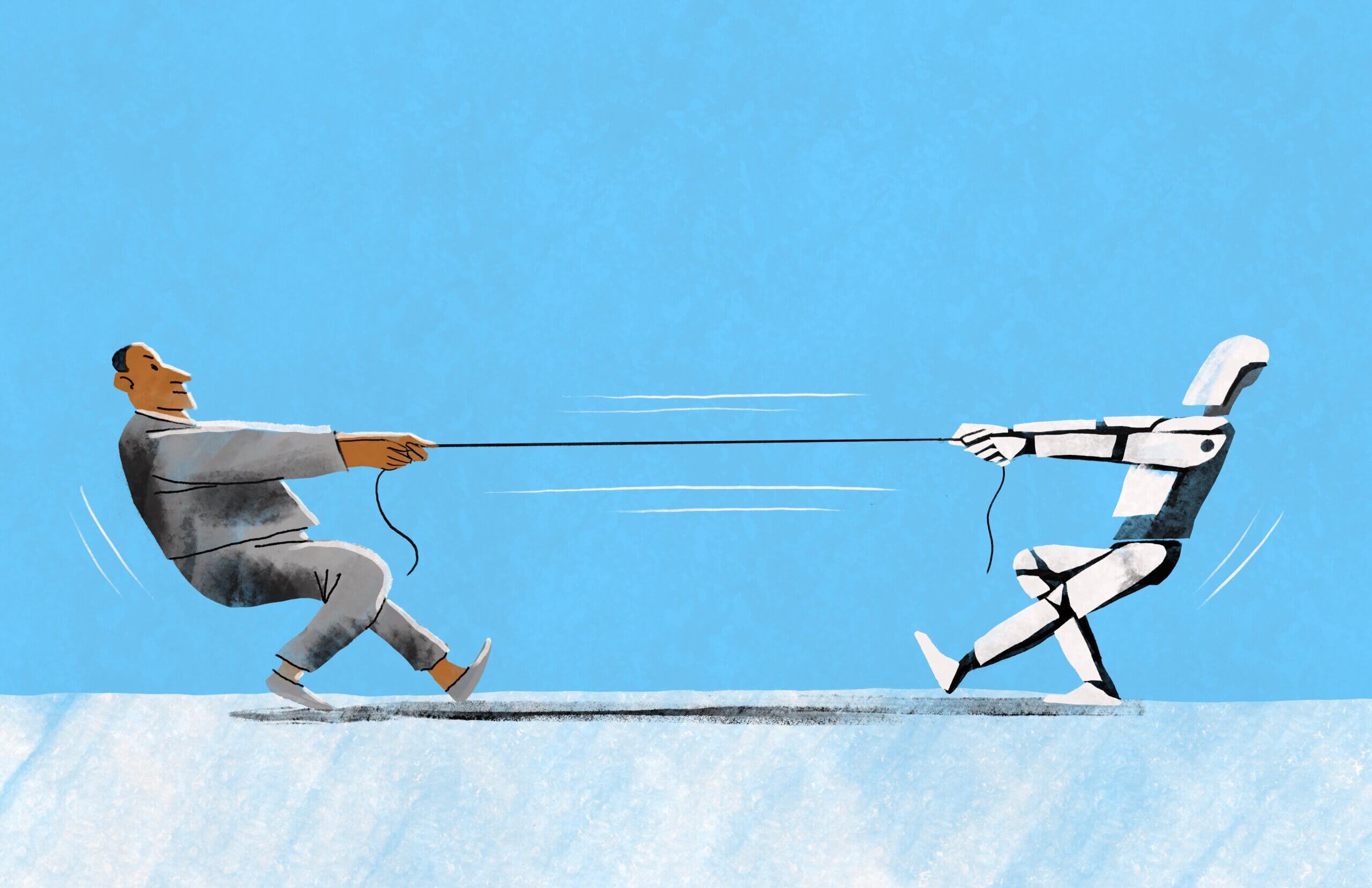 Human advisor and AI Robot playing tug of war for control