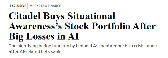 Screenshot of Wall Street Journal headline on Citadel's purchase of Situational Awareness portfolio